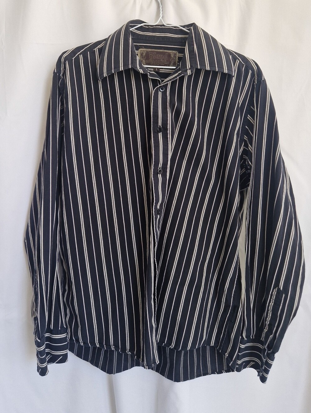 Black and White Striped Men's Button-Up Shirt